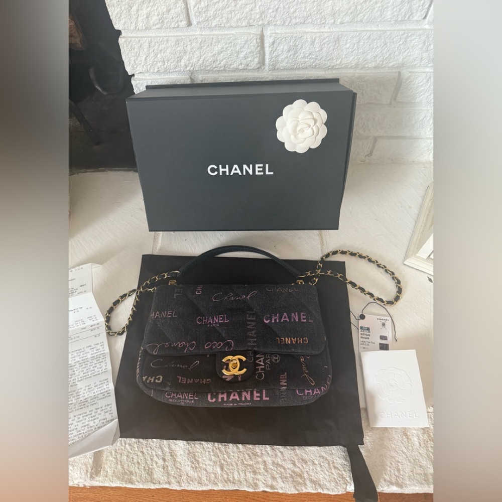 SOLD Chanel 2022 MOOD graffiti black jeans large flap bag